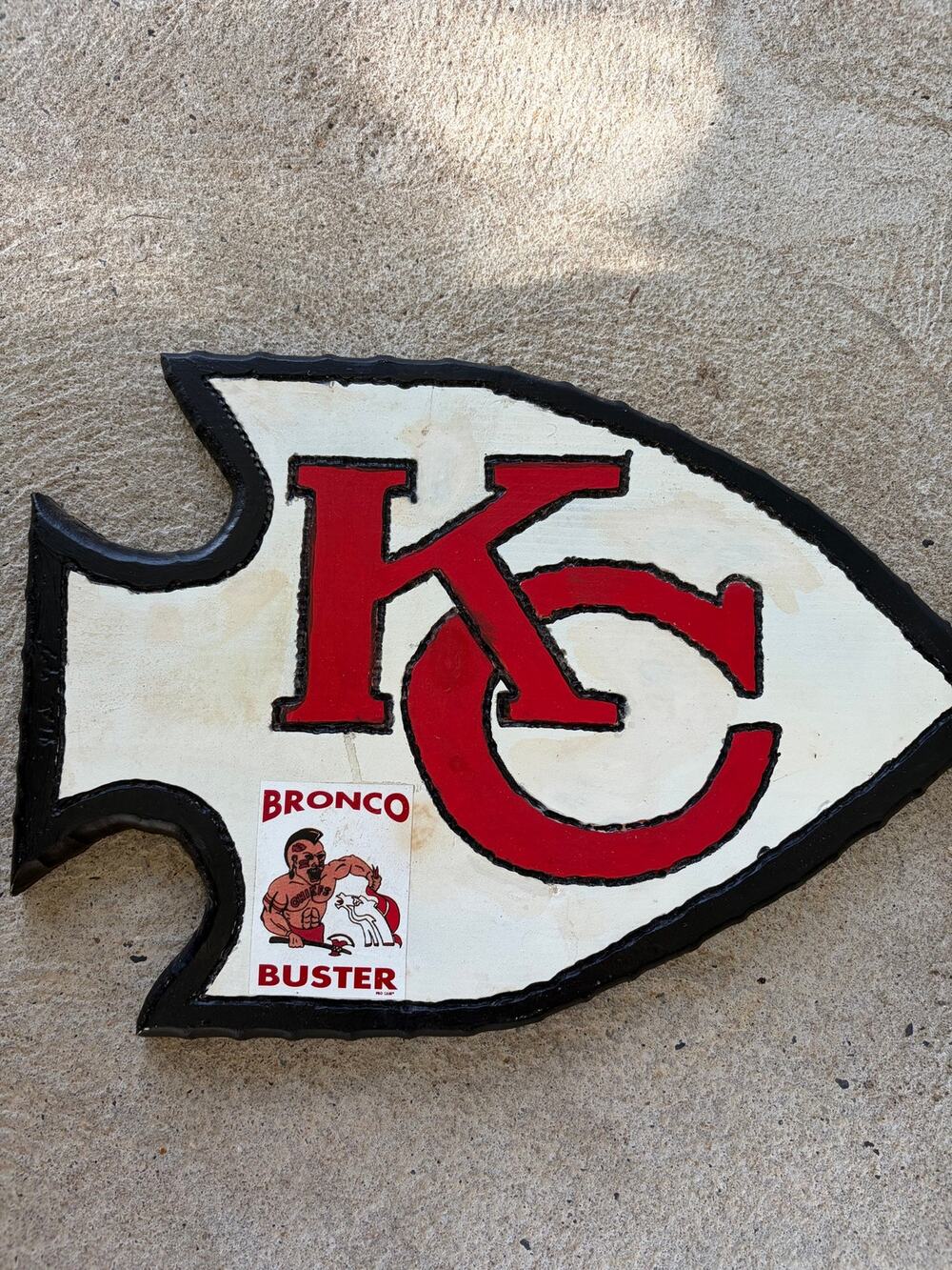Vintage handmade KC Chiefs wooden arrowhead plaque- date 1999